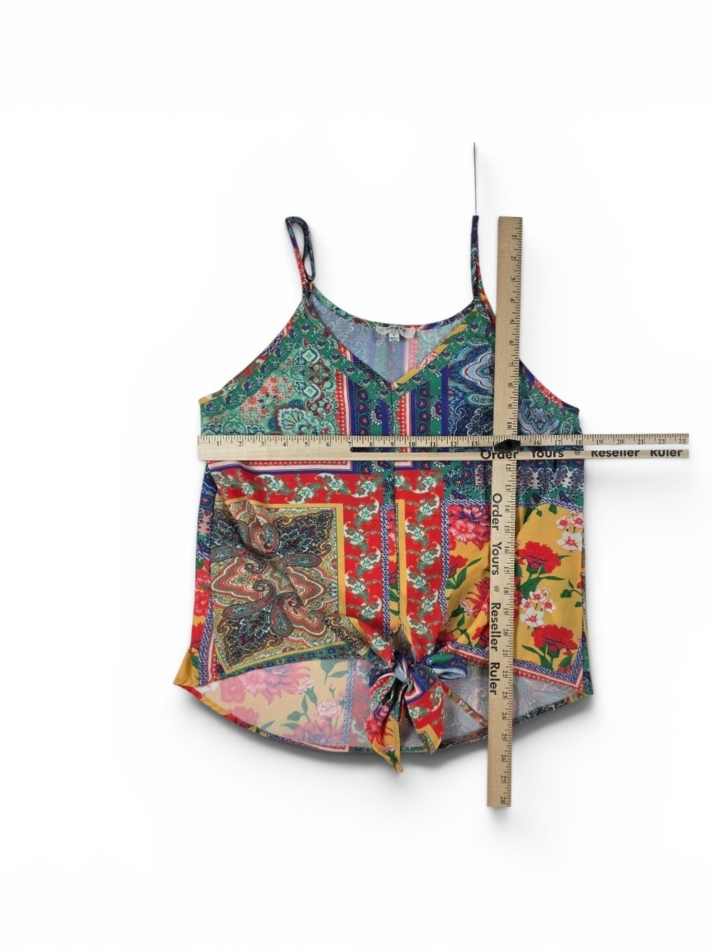 Umgee Colorful Patchwork Tie-Front Cami Top - Picture 6 of 9